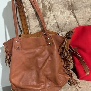 Fringe Brown Leather Tote Bag